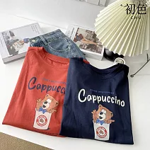 【初色】小熊咖啡杯童趣印花圓領短袖T恤上衣女上衣-共5色-11362(F可選) F 紅色