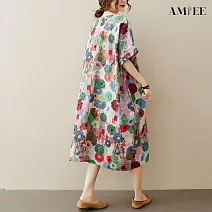 【AMIEE】寬鬆顯瘦短袖連衣裙洋裝(KDDY-5612) FREE 圖片色