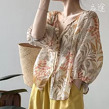 【衣途】韓系v領系帶碎花襯衫女上衣(KDTY-B817) L 桔色