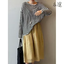 【衣途】慵懶薄款微透亞麻針織衫罩衫女上衣(KDTY-B179B) FREE 黑條