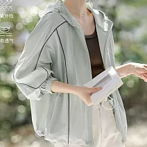 【MsMore】 時髦清爽拼接防曬長袖外套簡約連帽休閒寬鬆開衫短版# 125007 M 綠色