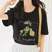 【MsMore】 藝術畫作聯名時尚寬鬆涼感圓領T恤顯瘦短版短袖上衣# 125031 M 黑色