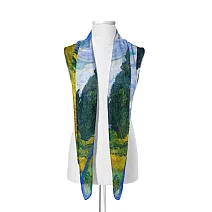 翡冷翠文創藝術絲巾｜梵谷《麥田裡的絲柏樹》