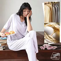 【BODYAIR】涼滑感蠶絲帶胸墊睡衣套裝(一體成型.BRA.居家服.居家褲.CASUAL) M 紫