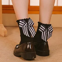 【AnZa】學院風蝴蝶結造型學生襪(2色)    黑色