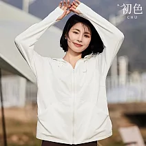 【初色】初色生活 冰感透氣可拆卸黑膠帽檐連帽長袖防曬外套女外套-共6色-12763(M-2XL可選) L 白色