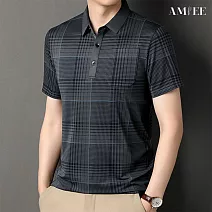 【AMIEE】冰絲涼感格子條紋寬鬆Polo衫(男裝/KDTY-7709) M 軍綠