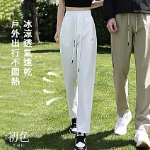 【初色】休閒運動冰絲抽繩高腰直筒褲寬褲長褲-共7色-13021(M-3XL可選) M 白色