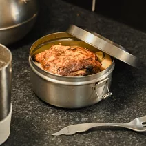 【鈦安TiANN】純鈦雙層鐵路便當盒 1000ml(14cm)+台式湯匙組