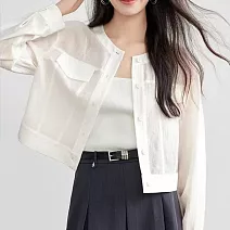 【MsMore】 絲質輕薄襯衫式長袖遮陽衫空調短外套# 125131 M 白色