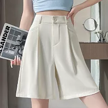 【MsMore】 後鬆緊高腰西裝五分褲短褲冰絲顯瘦百搭薄闊腿褲# 125151 M 杏色
