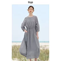 ltyp旅途原品 醋酸天絲肌理「輕風」抽繩連衣裙 文藝收腰顯瘦長裙 M L  M 灰霧藍