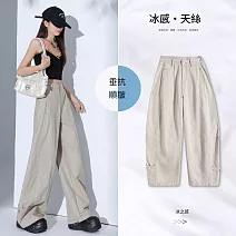 【MsMore】 天絲寬彎刀牛仔褲高腰寬鬆顯瘦百搭鐮刀褲# 125339 M 卡其色