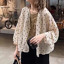 【ACheter】 韓國麻V領大碼襯衫防曬罩衫上衣# 125385 M 米白色