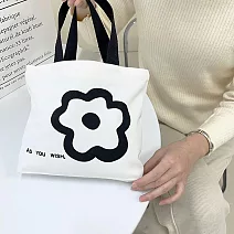 【素包包】手提袋 簡約黑白花朵上班通勤便當水壺收納袋(33025) _白色