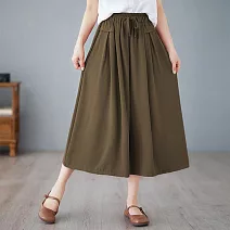 【AnZa】高彈冰絲皺顯瘦寬鬆裙褲闊腿褲(4色)      FREE 軍綠