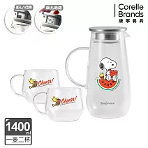 康寧PYREX SNOOPY史努比Watermelon曲線耐熱玻璃1壺2杯組