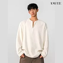 【AMIEE】韓系肌理感半拉鍊休閒上衣(男裝/KDTY-1402) L 杏