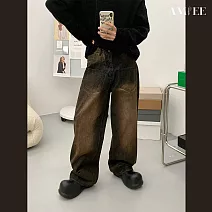 【AMIEE】美式水洗舊化風牛仔闊腿褲(男裝/KDPY-1727) M 廢土色