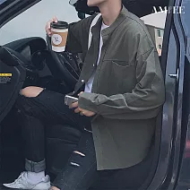 【AMIEE】韓版潮流純色休閒百搭襯衫上衣(男裝/KDTY-C09) M 軍綠