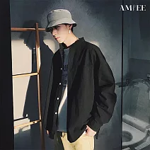 【AMIEE】韓版潮流純色休閒百搭襯衫上衣(男裝/KDTY-C09) M 黑色