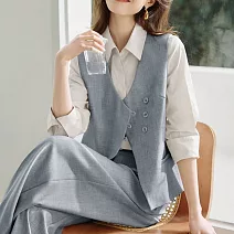 【MsMore】 改良中式西裝背心寬西長褲2件式套裝# 125697 M 藍色