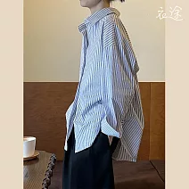 【衣途】法式復古條紋襯衫(KDTY-B188) M 藍色條紋