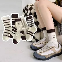 【AnZa】咖啡條紋透氣棉料休閒襪中筒襪短襪(5入組)     圖片色