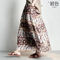 【初色】文藝風波西米亞印花修身寬鬆半身裙-花色-13788(M-2XL可選) M 花色