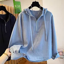 【ACheter】 韓版半拉鍊連帽休閒長袖上衣# 125812 M 藍色