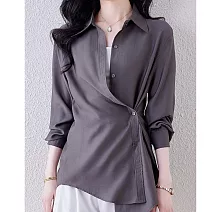 【MsMore】 時髦肌理感襯衫寬鬆純色長袖上衣# 125864 M 灰色