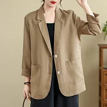 【ACheter】 長袖棉麻西裝寬鬆貼口袋西服休閒外套# 125824 L 棕色