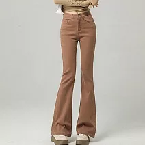 【MsMore】 美拉德微喇牛仔褲高腰馬蹄長褲# 125881 S 卡其色