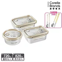 【美國康寧】Snapware 史努比可微波304不鏽鋼保鮮盒加碼贈匙筷組