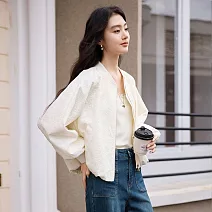 【MsMore】 棒球服外套短款肌理感浮雕夾克# 125999 M 米白色