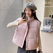 【AMIEE】寬鬆馬夾羽絨棉服背心(KDCQ-A01) L 粉紅色