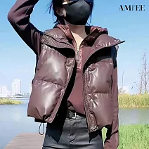 【AMIEE】韓版寬鬆小個子短款坎肩背心(KDCQ-823) M 咖啡色