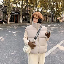 【AMIEE】韓版寬鬆無袖坎肩棉馬夾背心(KDCQ-K11) M 淺卡色