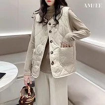 【AMIEE】羊羔毛羽絨棉馬甲背心(KDCQ-145) M 米白色