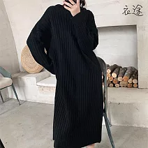 【衣途】中長款加厚過膝毛衣裙(KDSQ-609) FREE 黑色