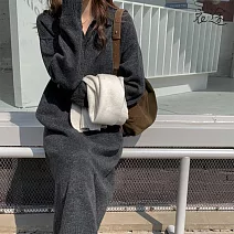 【衣途】polo領寬鬆厚毛衣針織連衣裙(KDSQ-051) FREE 灰色