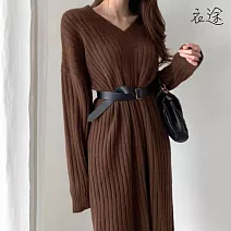 【衣途】針織中長款百搭毛衣裙(KDSQ-92) FREE 咖啡色