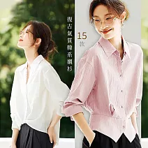 【初色】復古氣質韓系顯瘦翻領長袖襯衫上衣女上衣-15款任選-14952(M-2XL可選) M A.灰色