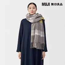 【MUJI 無印良品】蓬鬆羊毛大披肩 摩卡棕格紋