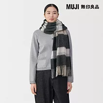 【MUJI 無印良品】蓬鬆羊毛大披肩 黑格紋