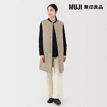 【MUJI 無印良品】女輕量羽絨可攜式無領長版背心 XL 淺米