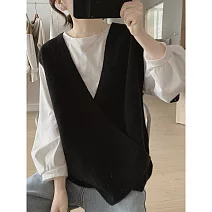 【MsMore】 不規則針織衫背心百搭上衣# 125976 FREE 黑色