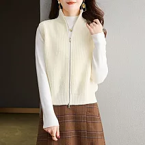 【MsMore】 高領背心針織百搭毛衣拉鍊寬鬆外套上衣# 125925 FREE 米白色