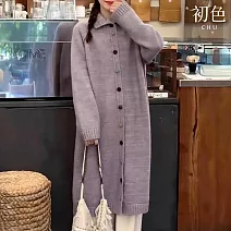 【初色】韓系純色高領單排釦彩釦中長款針織長袖外套女外套-共3色-15814(F可選) F 紫色