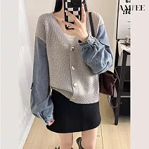 【AMIEE】牛仔袖針織毛衣外套(KDCQ-260) FREE 灰色